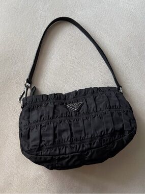 Prada Black Ruched Tessuto Shoulder Bag